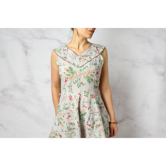 1950s Novelty Print Dress Size Medium 50s Ferns Leaves Print Cotton Day Dress - Picture 5 of 10